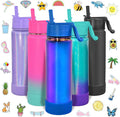 CHILLOUT LIFE 22 oz Kids Insulated Water Bottle for School with Straw Lid Leakproof and Cute Waterproof Stickers, Personalized Stainless Steel Thermos Flask Metal Water Bottle, Dishwasher Safe Color