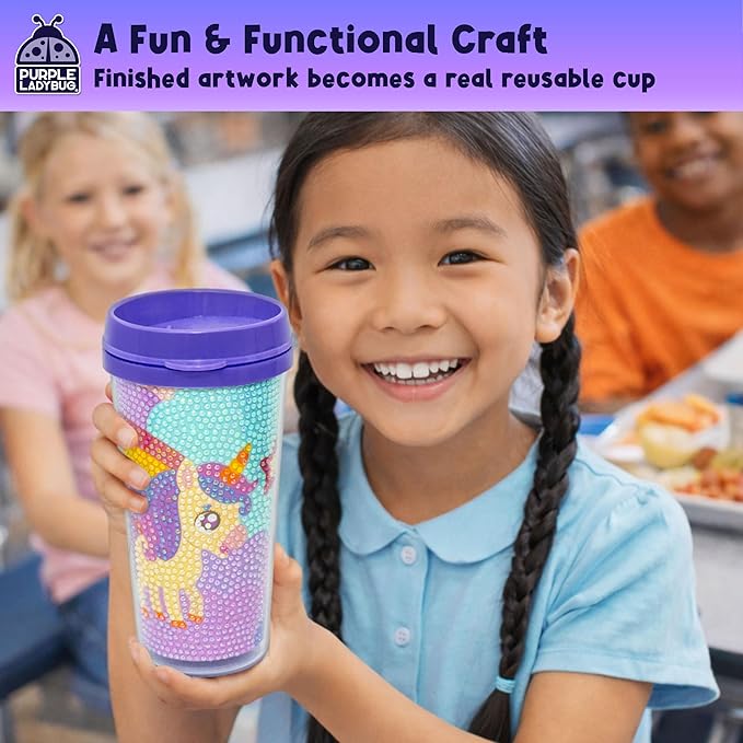 Unicorn Diamond Art Kits Girls Cup - Diamond Arts Kits for Kids - DIY 5D Gem Art Tumbler - 16 oz Unicorn Water Bottle - Arts and Crafts for Kids Ages 6-8, Birthday Gifts for 7 8 10 11 12 Year Old
