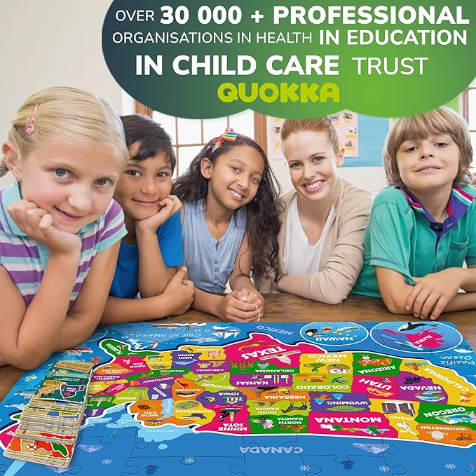 United States Puzzles for Kids Ages 4-6 - 70 Pcs USA Map Kids Puzzle with 50 Cards 400+ USA Facts - State & Capitals Floor Jigsaw Puzzles for Children 6-8 - Educational Toys Gift for Boys Girls