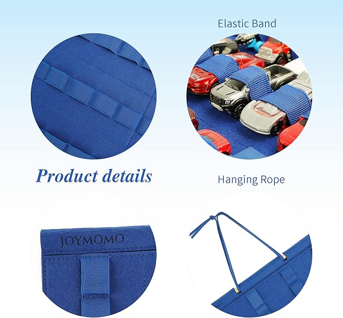 Hanging Storage Organizer for Toy Cars Felt Display Case Hold Up 60 Toy Cars (Without Accessories)(Blue)
