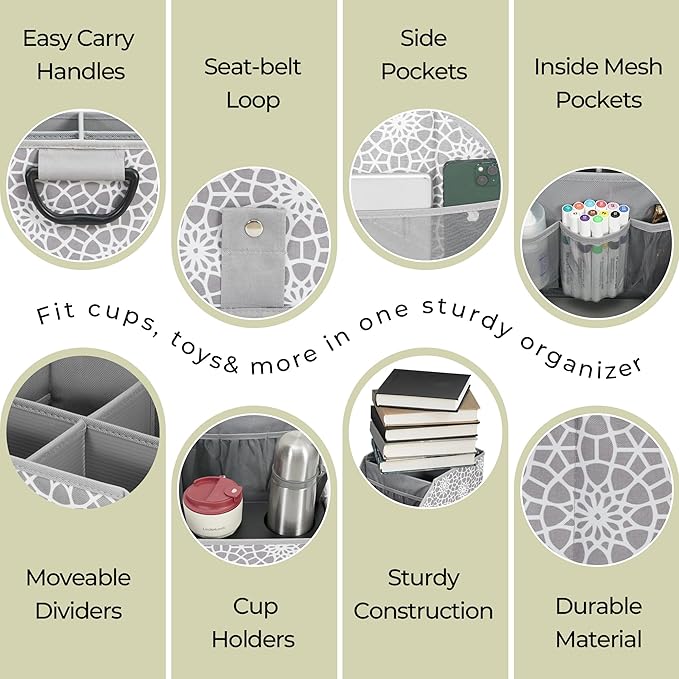 Car Seat Organizer Backseat Front Seat, Car Organizer With 12 Storage Compartments 2 Cup Holders, Snack Storage For Kids Baby, SUV Truck Van Collapsible Storage Bag For Travel, PT, 2PK