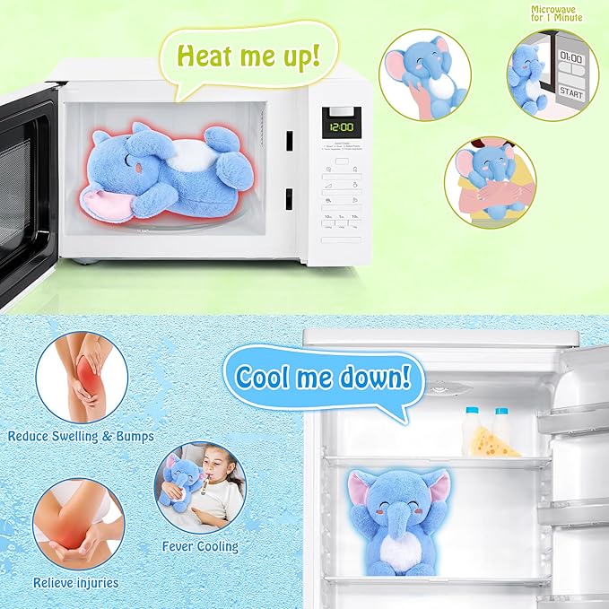 Elephant Microwavable Heating Pad-1.2lb Heating Pads for Cramps &Period Pain Relief for Women & Kids,Soft Pillow Plush Toy,Heatable Stuffed Animals, Bedtime Gift for Women Kids Stuffed Animals