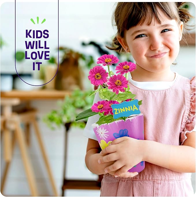 Dan&Darci Paint & Plant Stoneware Flower Gardening Kit - Gifts for Girls & Boys Ages 6-12 - Kids Arts & Crafts Project Birthday Gift, STEM Activity for Age 6, 7, 8, 9, 10, 11 & 12 Year Old Girl