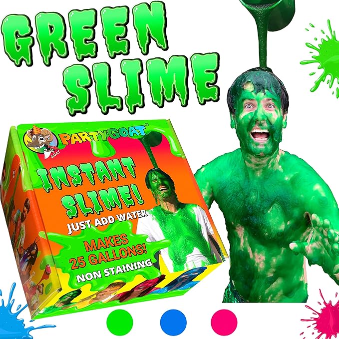 PARTY GOAT Instant Green Slime Powder. Bulk Slime Kit. 25 Gallons. Mix with Water to Make Large Buckets to Pour on People or Fill a Kids Pool
