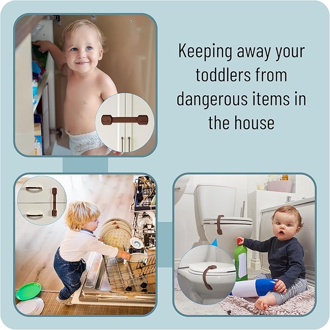 Bates- Child Safety Strap Locks, 8 Pack, Brown, Child Locks for Cabinets and Drawers