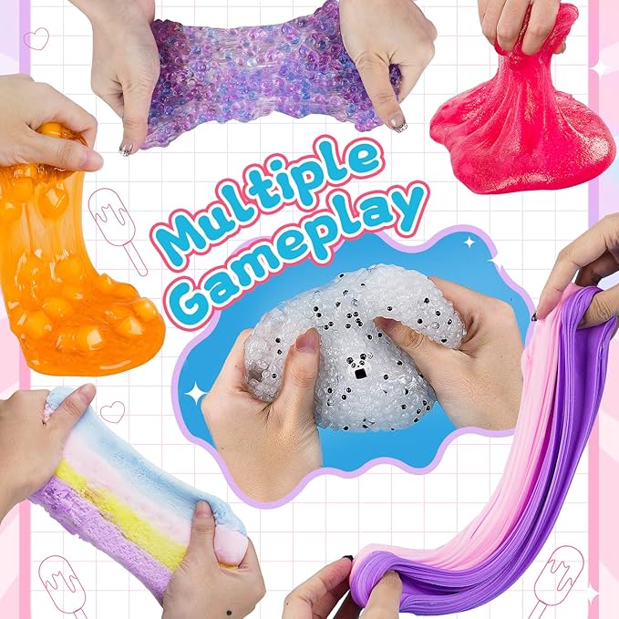 Slime Variety Pack Different Textures, 8 x 100ml Slimes Kit Includes Rainbow Cloud, Butter, Clear, Glow in The Dark Slime, Slimes Party Favors for Kids, Birthday Easter Halloween Boys & Girls Gift