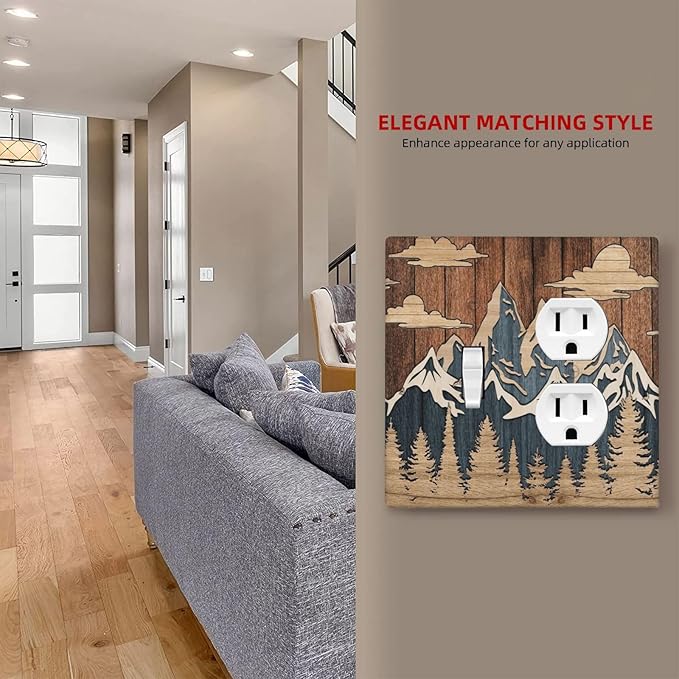 Blue Mountain Range Forest Nature Wilderness Wood Texture Wallplates 1 Toggle 1 Duplex Switch Plate Electrical GFCI Faceplate Decorative Light Switch Covers for Farmhouse Home Decor