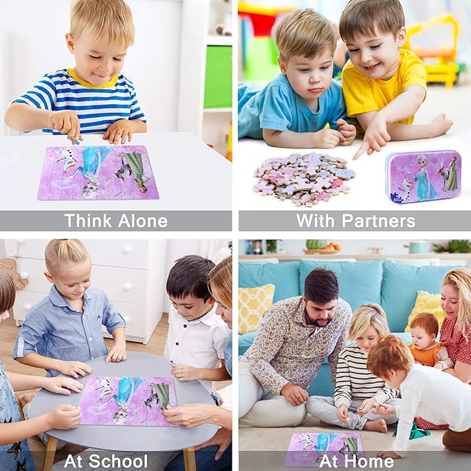 LELEMON Pretty Girl Puzzles for Kids Ages 4-6, Snowman 60 Piece Puzzles for Kids Ages 3-5,Children Jigsaw Puzzles in a Metal Box,Educational Learning Puzzle Toys for Girls and Boys