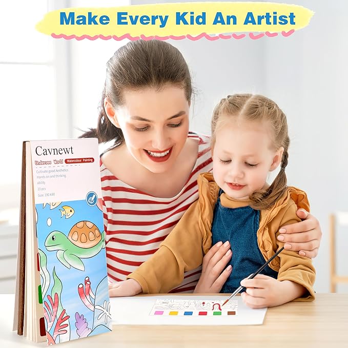 Cavnewt 4Pack Mini Paint Pads, Watercolor Paint Pad, Pocket Watercolor Painting Book, Mess Free Water Color Paint Set Arts, Travel Paint Watercolor Coloring Book Set for Kids, Boys and Girls