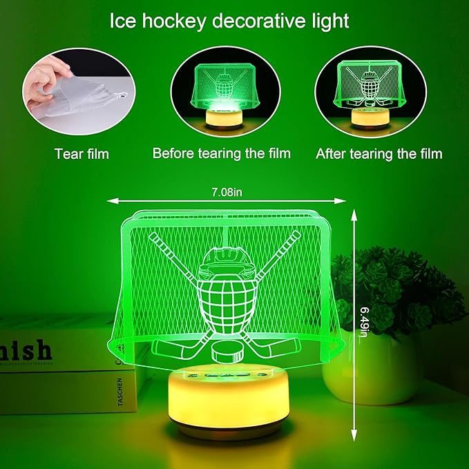 Ice Hockey Gifts Night Light for Kids-Sports Ice Hockeys Decor Bedside Lamp for Ice Hockey Fan, 14 Color with Remote Control / Buttons + Timer + Dim Function, Birthday Holiday Gift for Boys & Girls