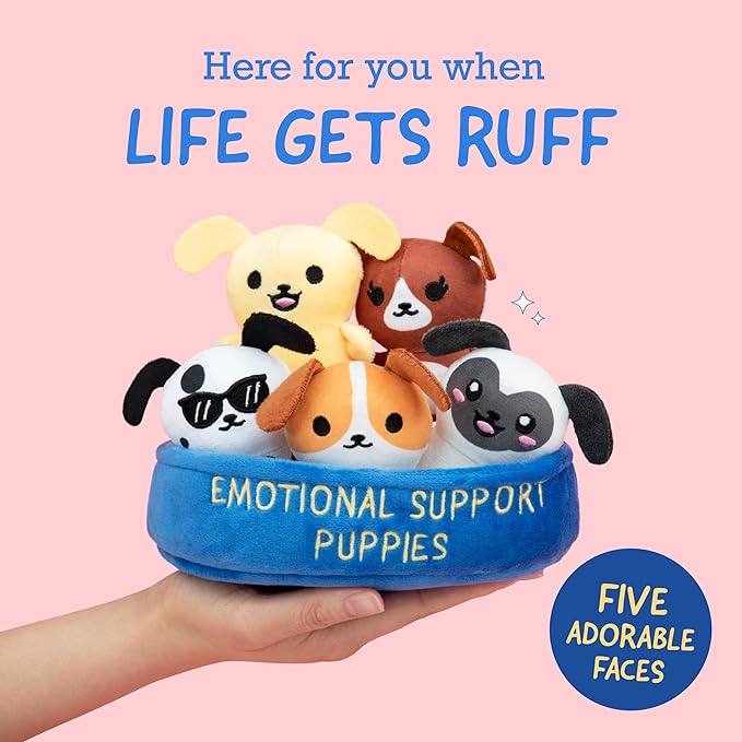 Emotional Support Puppies by Relatable, Cuddly Stuffed Animals and Plushies Set, Small Gifts for Mom, Includes 5 Puppies Plush Toys with Carrying Basket, for Mom