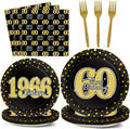 96PCS 60th Theme Birthday Party Tableware Vintage 1966 Party Supplies 60 Year Old Birthday Party Decorations Plates Napkins Forks Black and Gold Dinnerware Favors for Men or Women