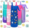 CHILLOUT LIFE 17 oz Kids Insulated Water Bottle for School with Straw Lid Leakproof and Cute Waterproof Stickers, Personalized Stainless Steel Thermos Flask Metal Water Bottle, Blue Space