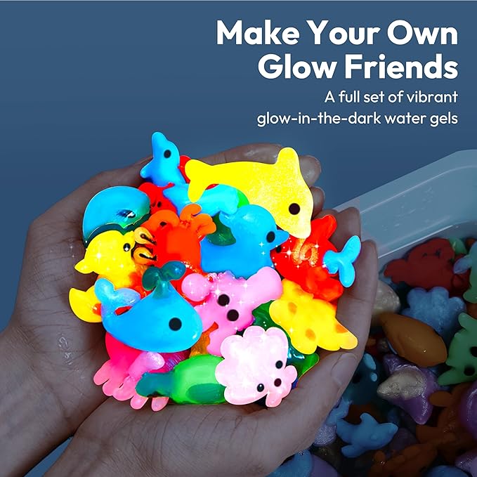 Klever Kits Glow-in-The-Dark Water Gel Kit, Magic Fairy Water Pets Toy Kit with 10 Gels(7 Glow-in-The-Dark Gels), 12 Molds, Preserving Bottle, DIY STEM Craft Kits, Arts and Crafts for Kids
