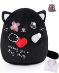 Get Well Soon Cat Plush - Black Cat Stuffed Animals Plushies Toys with Band-Aid Kids' Pillow Cushion Gifts for Patient Girls Boys Valentine's Day Gifts 9 Inch