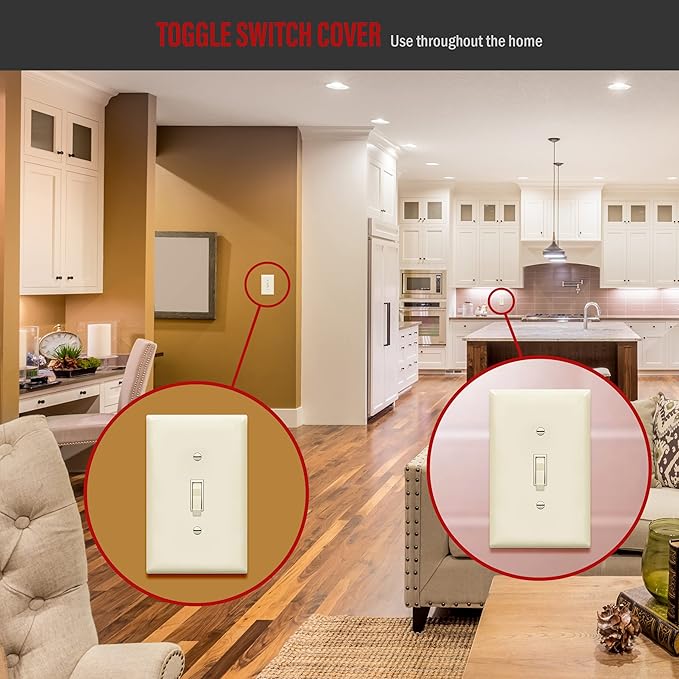 ENERLITES Toggle Light Switch Wall Plate, Gloss Finish, Midway Size 1-Gang 4.88" x 3.11", Unbreakable Polycarbonate Thermoplastic, UL Listed, 8811M-LA, Light Almond
