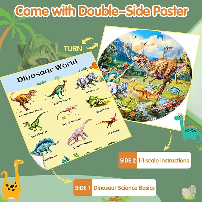 Glow-in-The-Dark Dinosaur Floor Puzzles for Kids Ages 4-6, Kids Jigsaw Puzzles Ages 6-8, 70PCS Large Round Dino Educational Puzzle Toys for 3 4 5 6 7 8 Years Old Children, Easter Gifts for Kids
