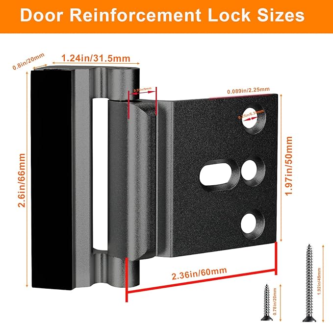 Home Security Door Reinforcement Lock, Upgraded Front Door Locks for Kids Safety Withstand 800 lbs, Child Proof Door Lock, Extra Door Lock from Inside Prevent Unauthorized Entry (2 Pack, Black)