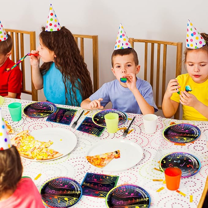 gisgfim 96 Pcs Music Party Plates and Napkins Party Supplies Musical Notes Party Tableware Set Music Note Karaoke Decorations Favors for Birthday Baby Shower for 24 Guests