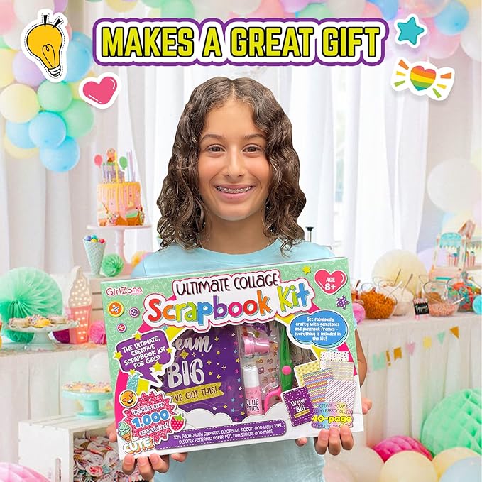 GirlZone Ultimate Collage Scrapbook Kit, Includes Scrapbook Stickers and Fun Scrapbook Accessories to Make an Amazing 40-Page Photo Album Scrapbook, Perfect for Valentine Gifts