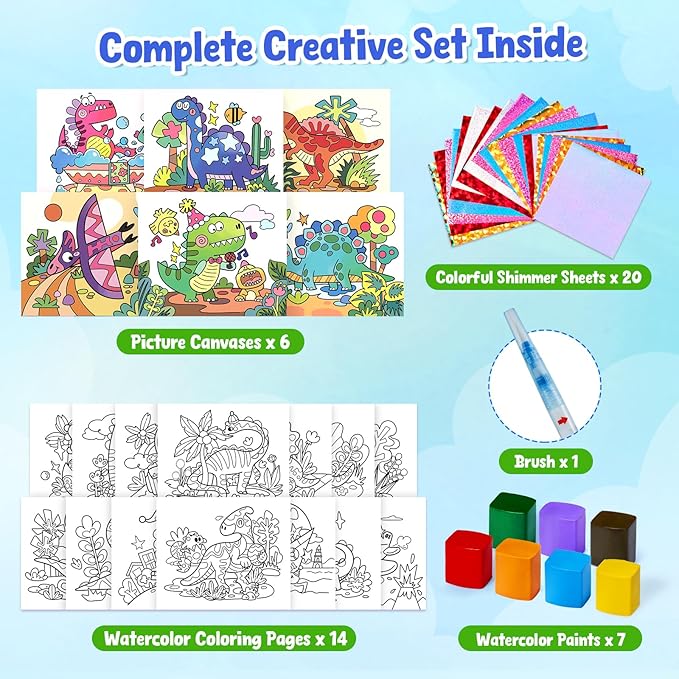 JoyCat Paint with Water Coloring Books, Art & Craft Activity, No Mess Art for Kids Ages 4-8, Craft Kits & Supplies, DIY Creative Activity, Gifts for Girls & Boys (Dinosaurs)