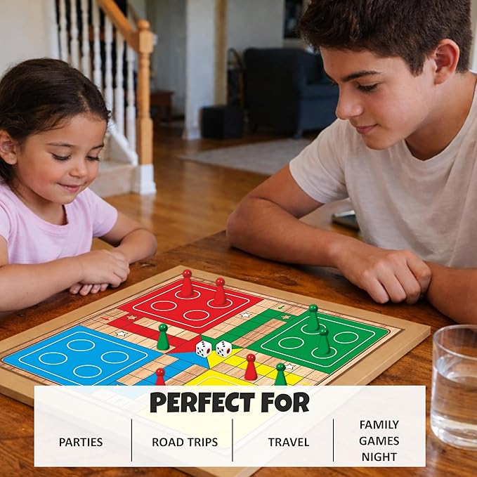Ankit Toys & Games 5-in-1 Wooden Board Game Set Includes Ludo, Snakes & Ladders, Chess, Checkers, and Tic Tac Toe. Portable Fun for Kids, Adults and Family Game Nights | 2 Reversible Boards