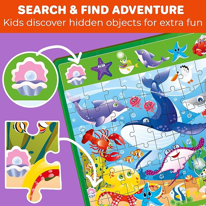 QUOKKA Magnetic Puzzles for Toddlers 3-5 – Search & Find 2 Pack, 60 Pieces Each – Travel Friendly Board with Hidden Objects, Ocean and Forest Scenes – Educational Puzzle Gift for 3 Year Olds