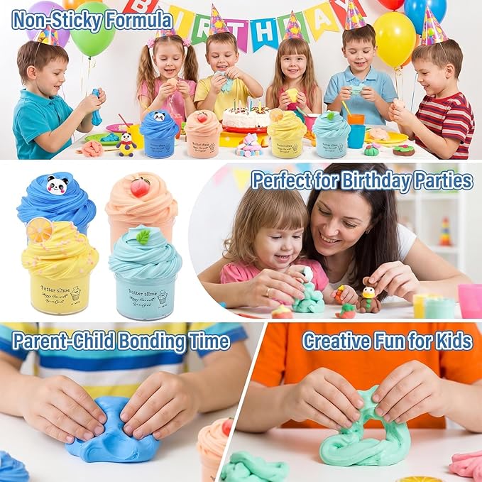 4 Pack Butter Slime Kit, Soft and Non-Sticky Sludge Toy, for Girls Boys Party Favor, Birthday Gifts, Stress Relief Toy