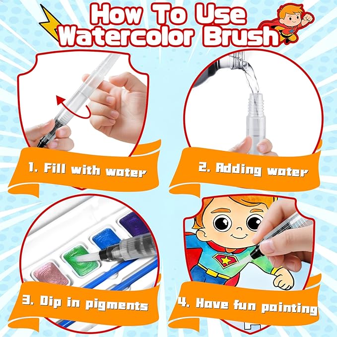 Water Color Painting Set for Kids, Mess Free Watercolor Coloring Books, Arts and Crafts for Boy Ages 3-5 4-8, Travel-Friendly Drawing Kit for Birthday, Christmas Gifts