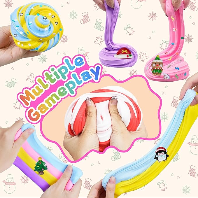4 Pack Christmas Slime Balls with Charms, Christmas Stocking Stuffers for Kids, DIY Butter Slimes Sensory Toys, Slime Party Favors for Girls Boys, Halloween Xmas Gifts for Girls & Boys Kids Ages 4-12