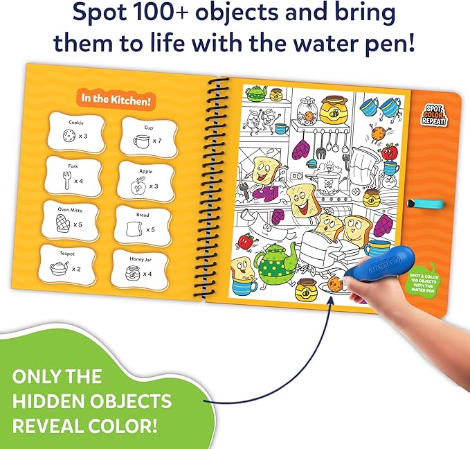 Skillmatics Reusable Search & Find Book - Water Spotter, Mess-Free, Paint with Water Kits, Fun Learning Activity, Travel Toy, Gifts for Boys & Girls Ages 4, 5, 6, 7, 8
