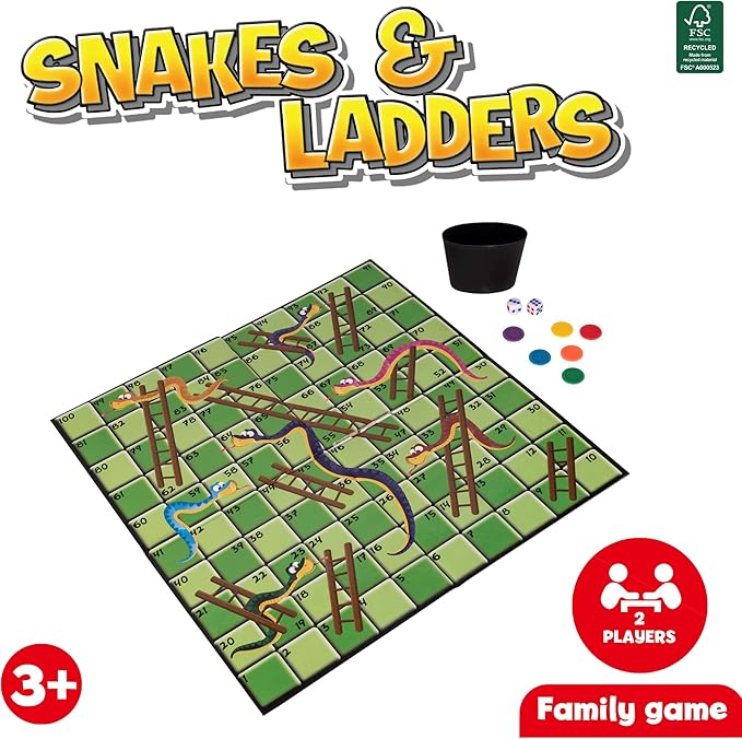 HTI Toys Traditional Games Snakes & Ladders Family Board Game Set