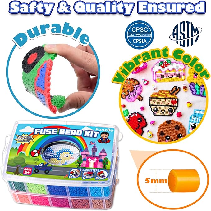 FUNZBO 23000 5mm Fuse Beads Kit - 22 Colors | 106 Patterns, School Arts and Crafts Supplies for Kids, Toys Set, Art Decorations for Room, Birthday Gifts for Girls and Boys Age 5+