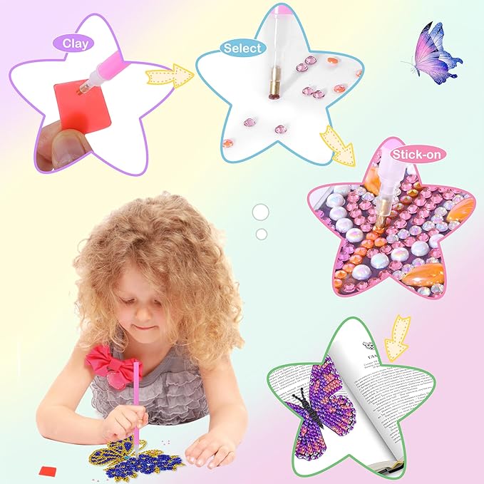 YiConfety Diamond Painting Kits, Kids Diamond Art Gift, Gem Art Kits for Girls Birthday, Arts and Crafts for Kids Ages 6 8 10(Butterfly)