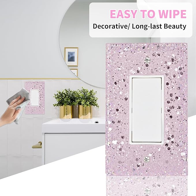Pink Light Switch Cover - Sparkle Wall Outlet Cover for Girls Room - 1-Gang Rocker 5.10"x3.15"