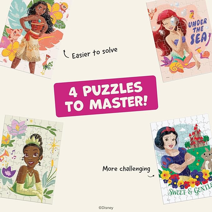 Ceaco - 4 X 1 Kids Multipack - Disney - Princess - Multi-Piece Jigsaw Puzzle for Families -Challenging Puzzle Perfect for Game Nights - Finished Size is 26.75 x 19.75