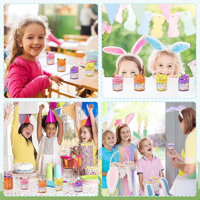 Easter Basket Stuffers for Kids 4-8 Pack,Easter Slime W/Charms Party Favors Supplies Toys for Girls Boys,Small Goodie Bag Fillers for 8-12,Non Candy Treats Items Prizes for Classroom Student