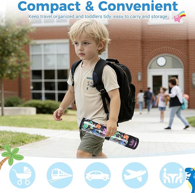 COOLBEBE Airplane Tray Table Cover Foldable Travel Tray Cover for Toddlers 1-3 Universal Fit for Airplane, Car Seat, High Chair Machine Washable, Portable Black Dinosaur