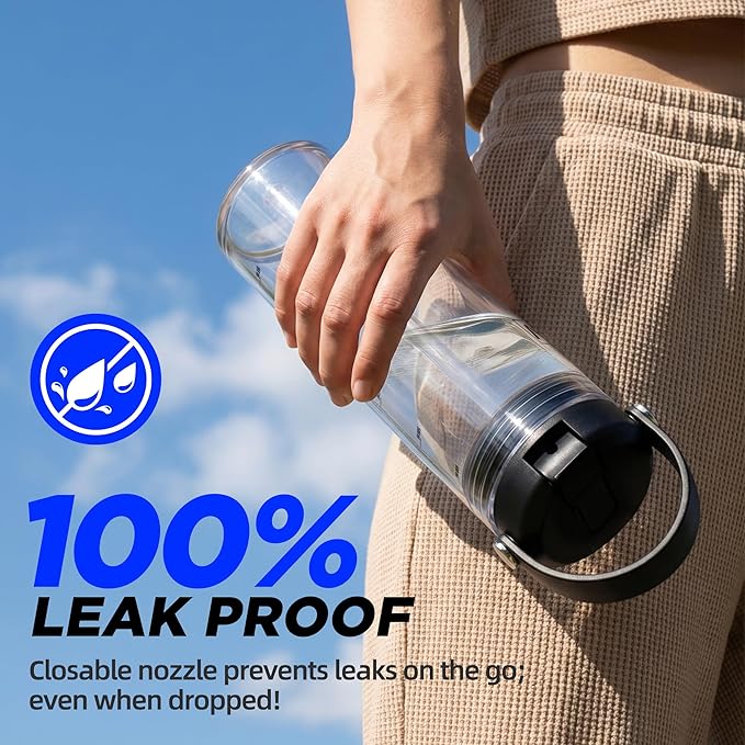 20oz Kids Water Bottle with Straw, BPA Free Thick Tritan Plastic Reusable, Clear Water Bottle, Leakproof Lid, Dishwasher Safe for School and Travel,Clear