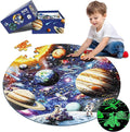 Glow in The Dark Solar System Jigsaw Puzzles for Kids Ages 4-8, 70 Pieces Kids Space Planet Floor Puzzle Toys Ages 8-10, Large Round Educational Puzzle Toys Easter Gifts for Kids Boys Girls