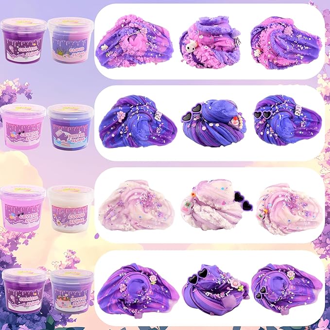 6 Pack Slime Kit, Purple Dream Slime Kids, Cloud Butter & Clear Slime, Party Favors, Toys for Girls Boys Ages 5 6 7 8 9 10 11 12, Goodie Bag Stuffers, Birthday Gift Ideas Cute Stuff