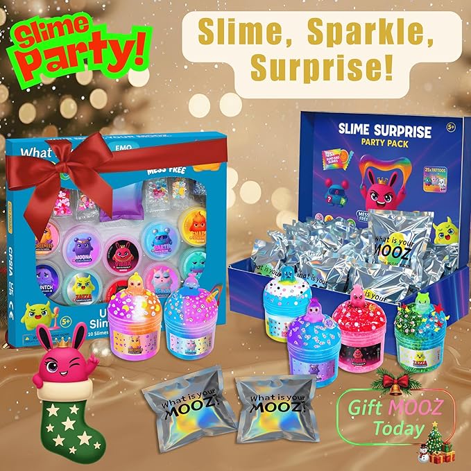 Mini Slime Party Favors for Kids -25 Blind Bag –Cloud/Butter/Crunchy/Galaxy Slime with Fake Tattoos, Sensory Toys for Girls & Boys, Xmas Gifts, Goodie Bag Stuffers, Birthday Party, Classroom Prizes
