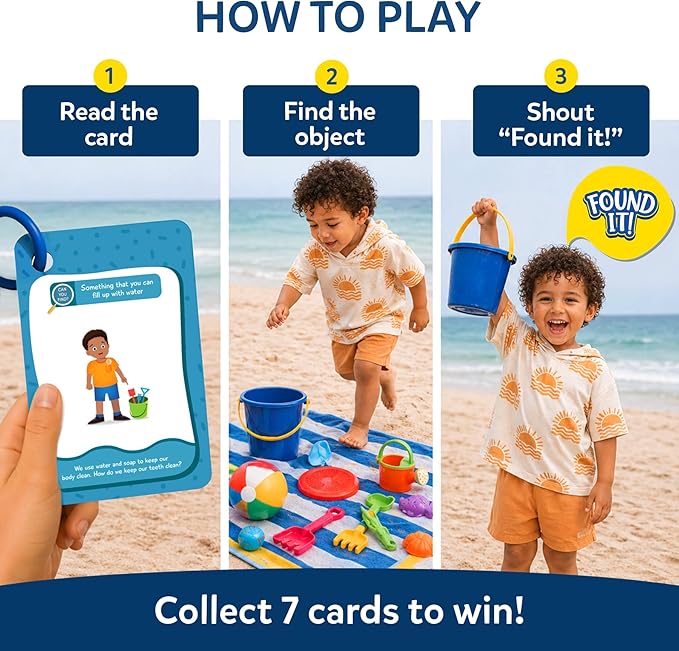 Skillmatics Scavenger Hunt Card Game - Found It Beach, Outdoor Learning Educational Game Collections, Perfect for Kids and Families Who Love Board Games, 50 Waterproof Cards, Gift for Ages 4, 5, 6, 7