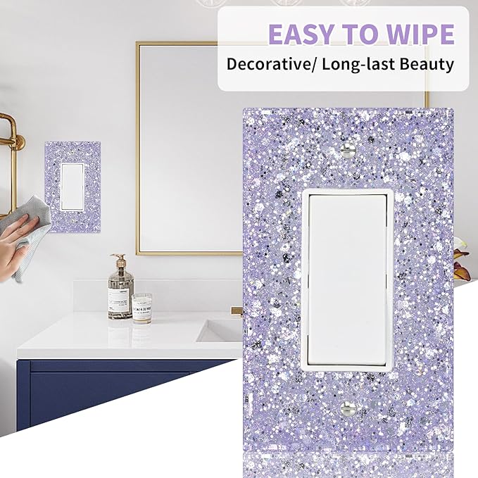 Purple Light Switch Cover - Sparkling Outlet Covers Wall Plate for Girls Room,Bathroom - 1-Gang Rocker 5.10"x3.15"