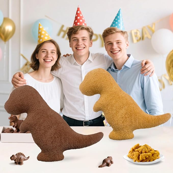Andywoo Dino Nuggets Chicken Pillow Plush, Dinosaur Chocolate Pillow Stuffed Animals Plush Toy for Funny Birthday Gifts for Boy and Girl, Dinosaur Gifts for Kids Teens and Adults (2 Pack, Large)
