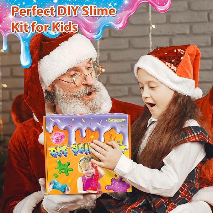 12 Cups DIY Slime Kit, Slime Making Kit for Girls, Crystal Clear, Glow in The Dark Slime with Add-ins, Foam Balls, Charms, Party Favors Gift Toys for Kids 3-12
