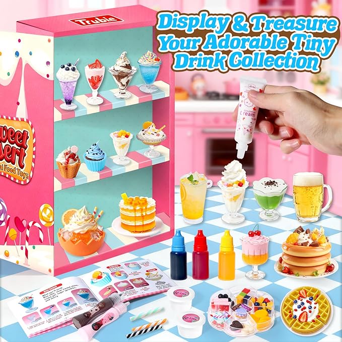 18 Minature Food Slime Kit for Girls, Mini Sweet Dessert & Drink, Arts and Crafts Set, DIY Kitchen Pretend Play Toys, Classroom Prizes Party Favors Gift for Kids Ages 8-12, NOT Edible