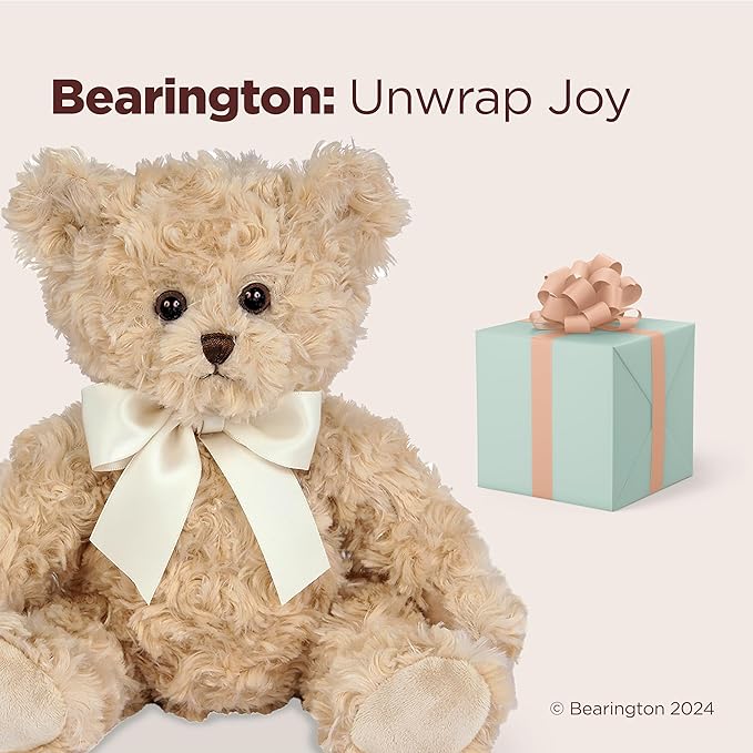 Bearington Tate Teddy Bear Stuffed Animal - 18" Soft Teddy Bear Plush Toy - Classic Design Cuddly Bears with Satin Bow - Adorable Floppy Beige Plush Animal Gift for Kids and Toddlers