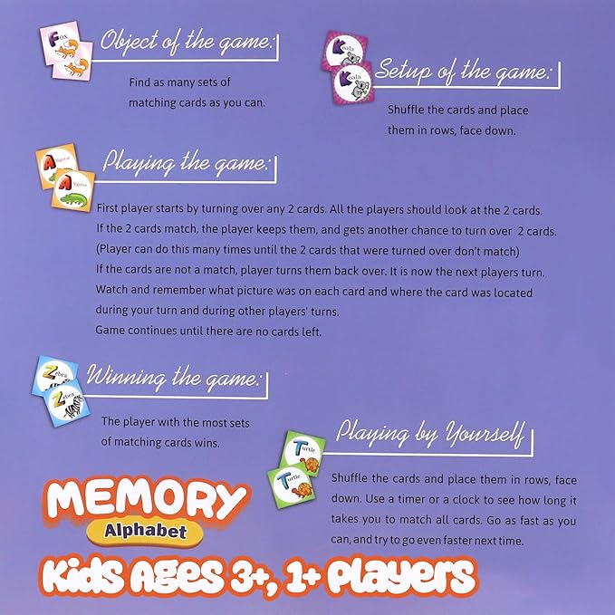 Point Games Memory Game for Kids, Matching Card Games, Flash Cards - Educational Toys - Preschool Learning - Birthday Gift for Boys & Girls Ages 3+