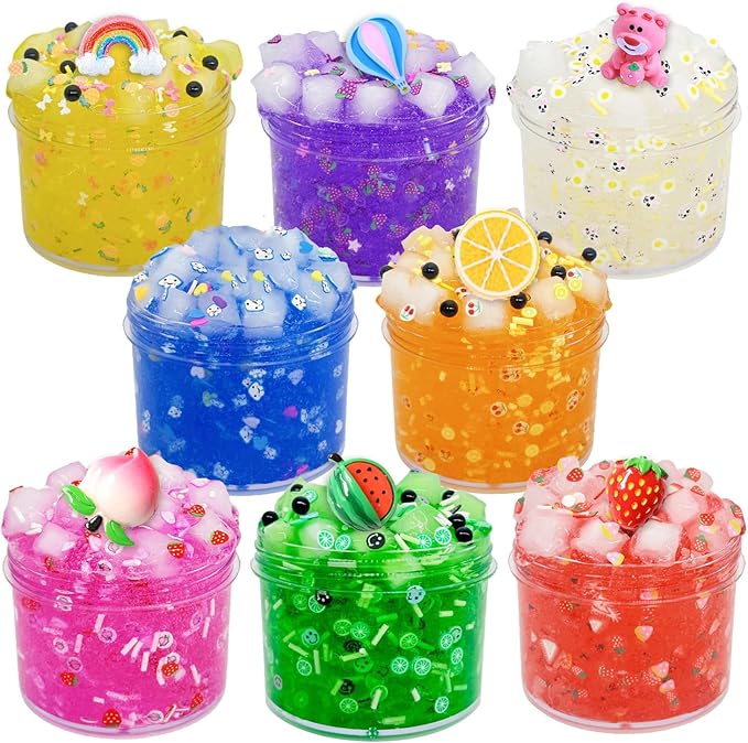 UIVIEHIR Jelly Cube Clear Slime Kit 8 Pack for Kids, Crunchy Slime, Stress Relief Toy, Party Favors for Girl Boys 6 7 8 9 10 11 12